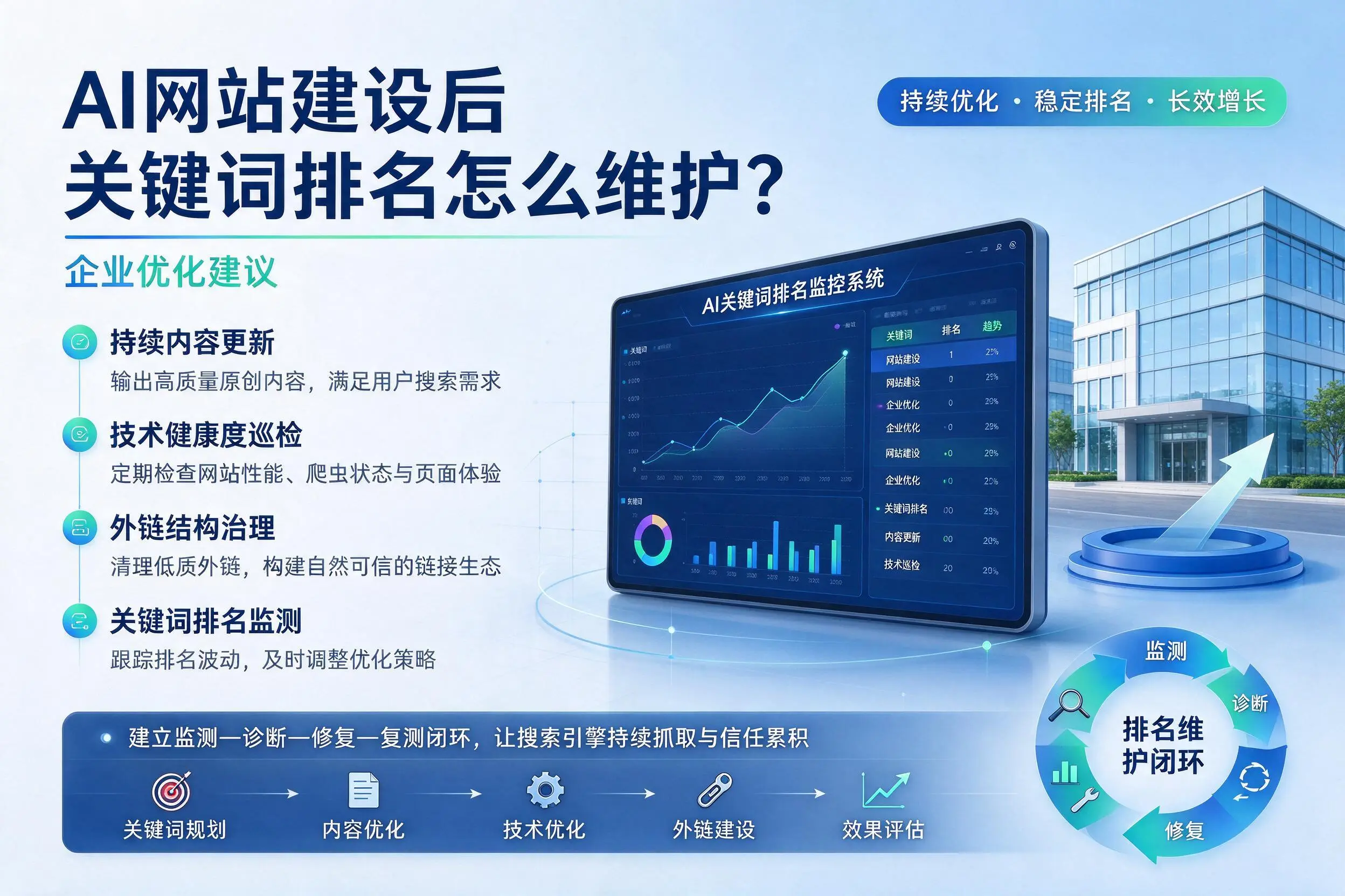 AI网站建设后关键词排名怎么维护?承德企业优化建议